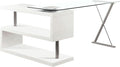 Furniture of America Lilliana Modern Swivel Glass Top S-Shaped Writing Desk for Home Office Studying Room White