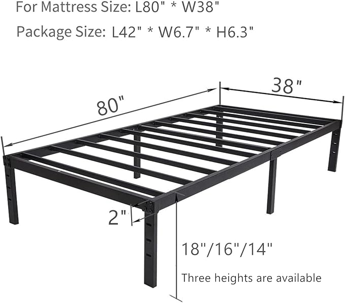 Twin XL Bed Frame 18 inch Tall 3500lbs Heavy Duty Metal Platform with Steel Slats Support 18-inch Bedframe with Ample Storage No Box Spring Needed Sturdy and Noise-Free Black