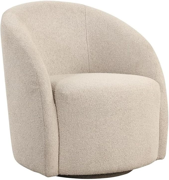 Pemberly Row Swivel Accent Chair Khaki Beige Boucle Upholstery High-Density Foam Cushion Solid Wood Frame Upholstered Base Low Profile Back Stylish and Durable Living Room or Makeup Table