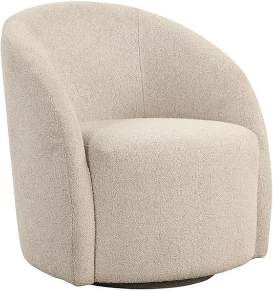 Pemberly Row Swivel Accent Chair Khaki Beige Boucle Upholstery High-Density Foam Cushion Solid Wood Frame Upholstered Base Low Profile Back Stylish and Durable Living Room or Makeup Table