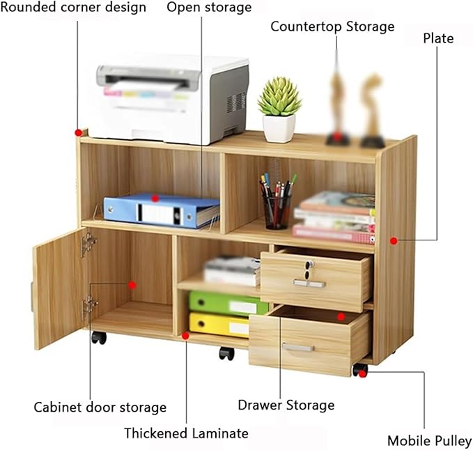 Desk Sideboard Printer Cupboard Mobile Data Cabinets Drawer Storage Floor File Cabinet(B)
