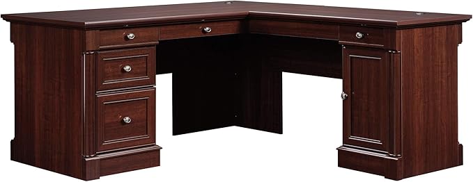 Sauder Palladia L Shaped Desk with Drawers Office Desk with File Cabinet Storage Cable Management Keyboard Tray in Select Cherry finish