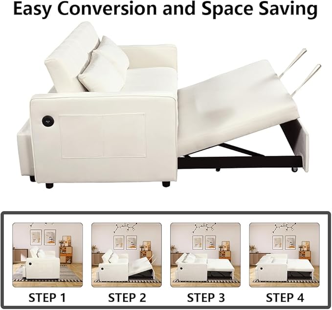 Convertible Chair Bed - Sleeper Sofa Bed with Pillow Pull Out Sleeper Bed with Adjustable Backrest Multi-Functiona Lounge Chair with Modern Linen Fabric for Living Room Apartment