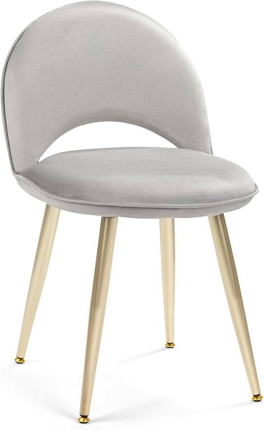 Vanity Chair with Adjustable Backrest Boucle Upholstery Armless Makeup Stool Gray Velvet Vanity Stool with Gold Metal Legs for Bedroom Living Room Kitchen Dinning Room(Velvet Gray)