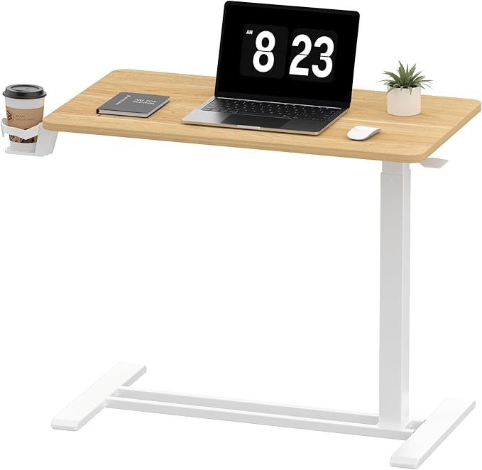 SANODESK Mobile Standing Desk with Hidden WheelsPneumatic Laptop Desk Rolling Computer Cart Movable Height Adjustable Small Sit Stand Desk for Home Office(31.5 W x 17.7 DMaple)