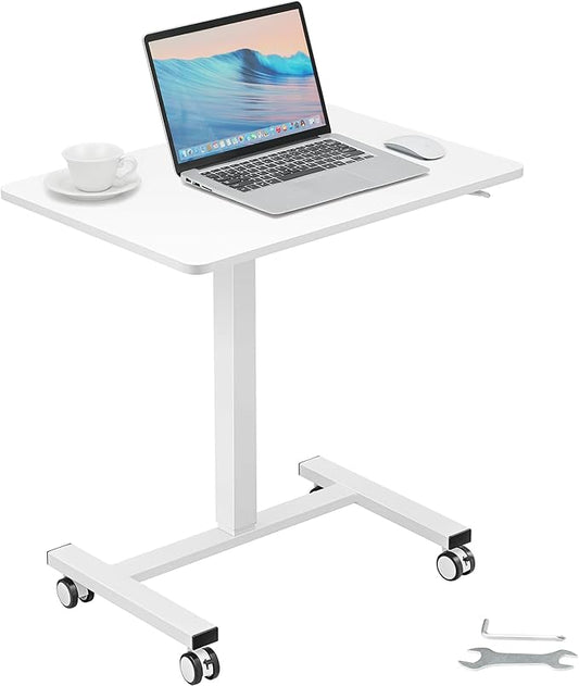 VEVOR Mobile Standing Desk 28-44 Gas-Spring Height Adjustable Sit-Stand Desk 4 360° Swivel Wheels (2 Lockable) Portable Rolling Laptop Table Computer Cart for Home Office School 40LBS Loading