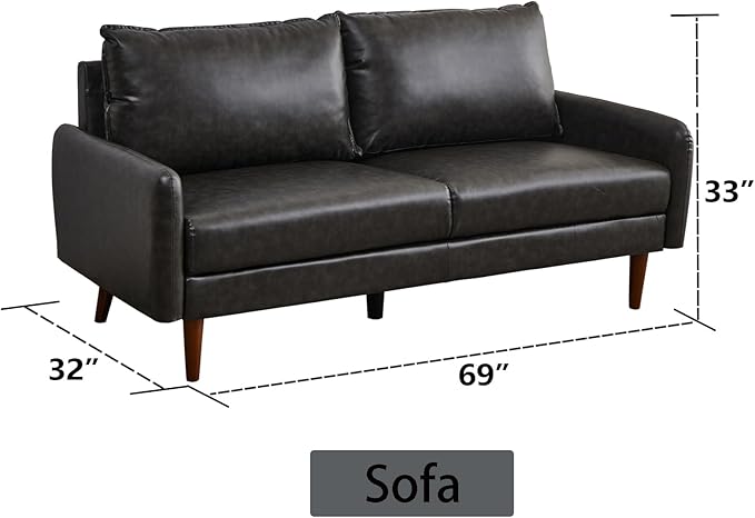 Modern Sofa Faux Leather Couch for Living Room Office Dark Gray