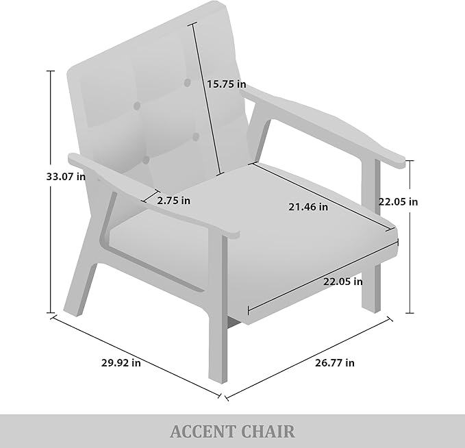 Accent Chair with Button-Tufted Polyurethane Upholstery Wooden Armrests Cushioned Seat Easy Assembly Black