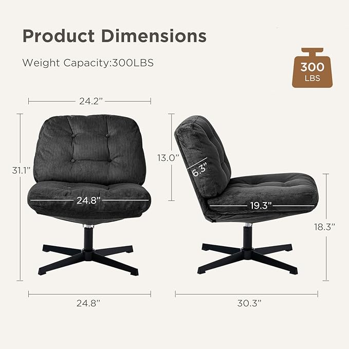 Nouhaus Balloon Criss Cross Chair Cross Legged Swivel Vanity Chair with Wide Comfy Padded Seat Armless No Wheels Fabric Modern Home Lounge Chairs for Living RoomBedroom(Black)