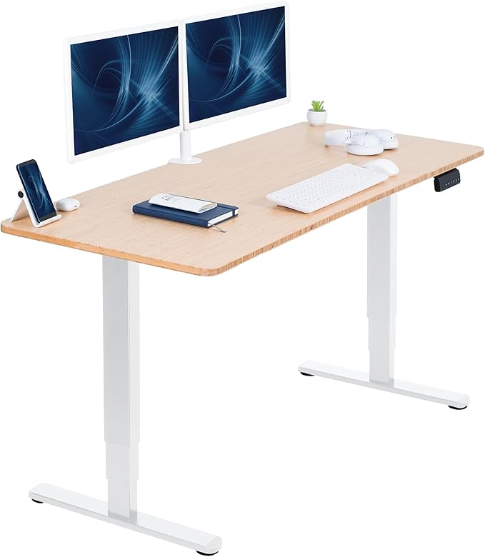VIVO Electric 60 x 24 in Dual Motor Sit Stand Desk Memory Height Adjustment 2B Series Bamboo Top White Frame DESK-KIT-2W6O