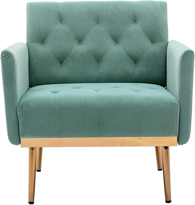 Modern Accent Chair Upholstered Single Sofa Arm Chair for Living Room and Bedroom Upholstered Comfy Armchair Chair with Solid Tapered Metal Legs (Mint Green)