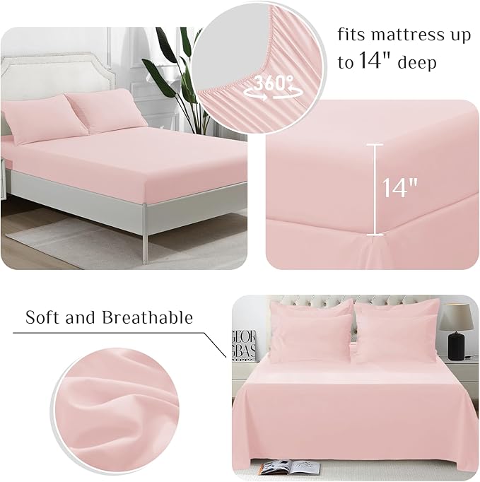 JOLLYVOGUE California King Comforter Set Ultra-Soft Bed in a Bag Cal King Size 7 Pieces Oeko-TEX Certified Bedding Set with Down Alternative Comforter Sheets Pillowcases &amp Shams Blush Pink