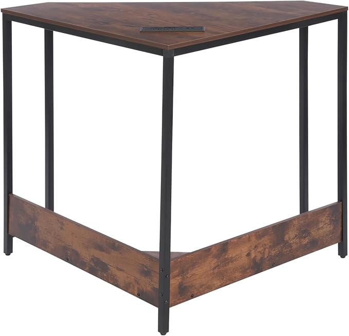 Corner Small Desk with Outlets Triangle Desk with Storage for Small Space Home Office Workstation Living Room Bedroom (Brown)