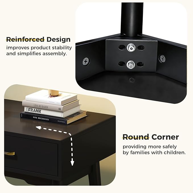 Small Black Desk with Drawers - 40 Inch Home Office Study Writing Desk for Bedroom Vanity Desk with 4 Solid Legs Modern Computer Desk for Small Spaces (Balck)