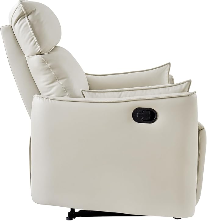 HULALA HOME Faux Leather Oversized Recliner Chair Manual Pushback Recliner with Extra Wide Seat and Thick Padded Backrest for Living Room Ivory