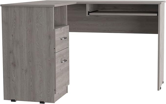 Light Gray L-Shaped Desk with Keyboard Shelf - Home Office Workstation