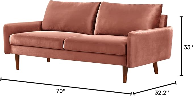 Kent Velvet Sofa for Modern Living Rooms and Compact Spaces Comfy 3 Seater Couch Studio Apartment Furniture with Sleek Design Rose