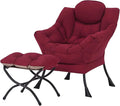 Welnow Lazy Chair with Ottoman Modern Accent Chair with Armrests and a Side Pocket Leisure Sofa Armchair Reading Armchair with Footrest for Small Space Burgundy