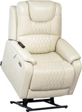 EONIX Triple Motor Lay Flat Power Lift Recliner Chair for Elderly with Massage 400lbs Electirc Lift Chair for Living Room Independent Adjustable Backrest Headrest Extended Footrest Cream White