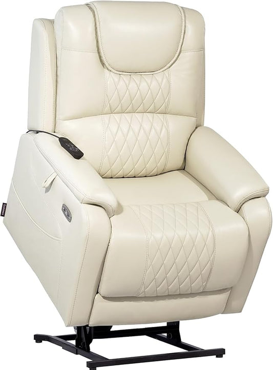 EONIX Triple Motor Lay Flat Power Lift Recliner Chair for Elderly with Massage 400lbs Electirc Lift Chair for Living Room Independent Adjustable Backrest Headrest Extended Footrest Cream White