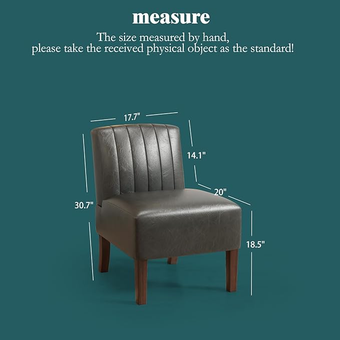 Armless Accent Chairs Upholstered Dining Chairs Living Room Chairs with Solid Wood Legs Leather Reading Chair for Adults Comfy Chair for Bedroom Vanity Kitchen (Asphalt)