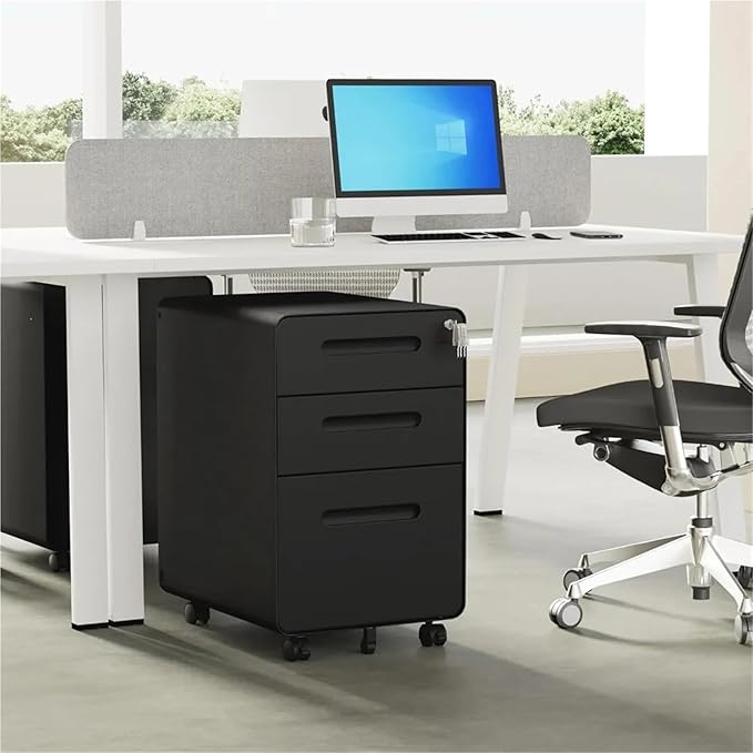 Mobile File Cabinets 3 Drawers File Cabinet Mobile Filing with Lock Steel Fully Assembled Except Casters for Home Office for A4 Letter(Black)