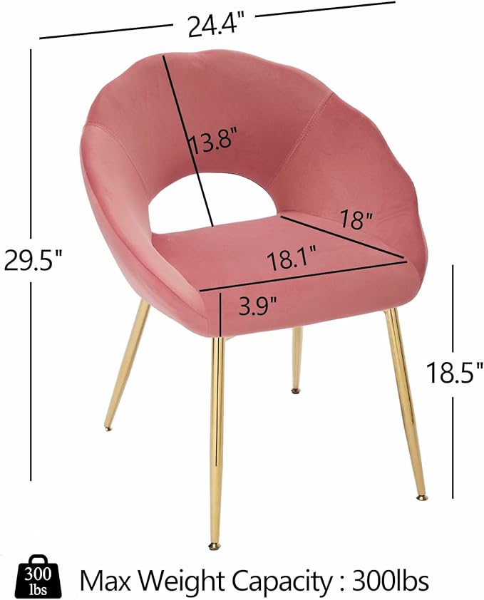 Modern Vanity Chair Living Room Chair with Gold Metal LegsVelvet Dining Chair Comfy Accent Chair for Makeup Room Waiting Room Dressing Room Bedroom Dining Room Home Office(Pink 1PCS)