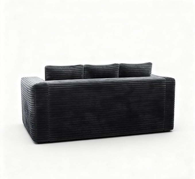 Cloud Sofa Couch in a Box Small Boneless Couch for Living Room Compressed Cloud Boneless Sofa with Memory Foam Modern Corduroy Loveseat 3 Seater Black