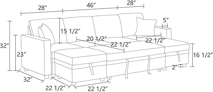 FONTOI 102 Inch L Shaped Sectional Couch with Pull Out Bed 6-Seat Sleeper Sofa with Storage Ottoman Convertible Sofa Bed for Living Room Apartment Off White