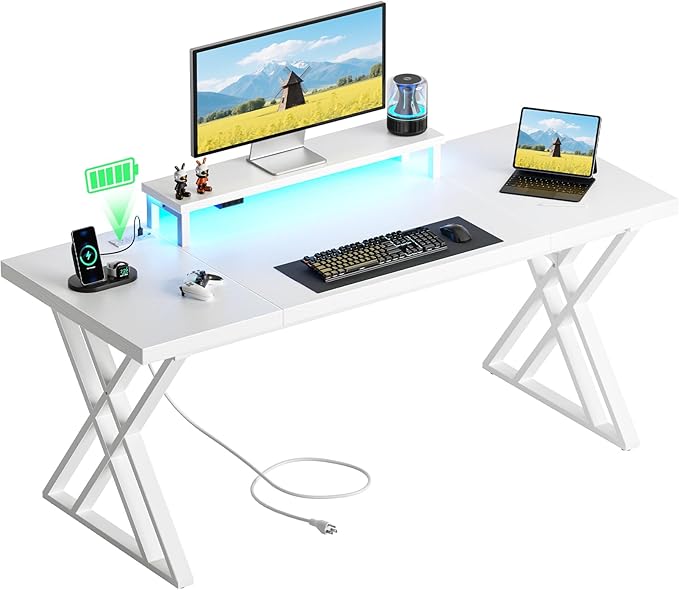79 Inch Two Person Desk with Drawers Extra Long Desk with Storage Shelves Double Home Office Desk with Hooks 2 Person Writing Study Table Workstation for Home Office (70'' White2)