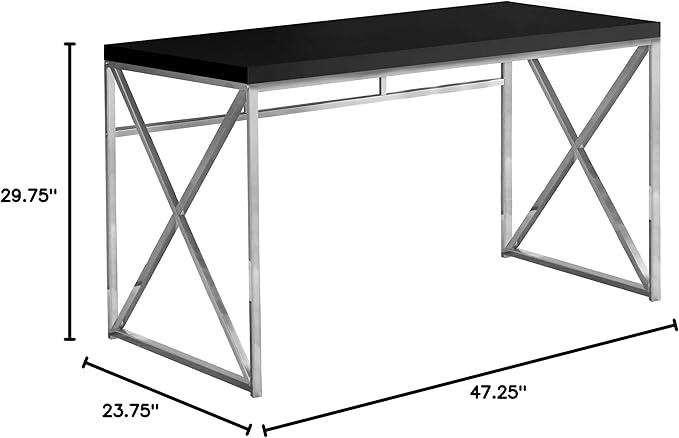 Monarch Specialties Modern Industrial Style-Home &amp Office Writing Table with Sturdy Crisscross Metal Computer Desk 48 L Black/Chrome Frame