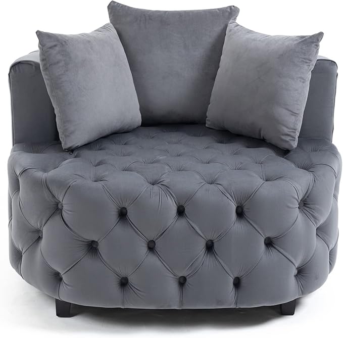 Armchair with 3 Pillows &amp Wood LegsOversized Upholstered Accent Chair for Living Room &amp Bedroom Barrel Chair Large Velvet Chair Sofa Lounge Chair Leisure Club