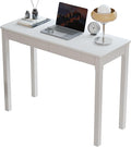 Solid Wood Desk with Drawers - 39 x 16 Inch Narrow Desks Mid Century Modern Desks Rubber Wood Study Table Small Writing Desk for Small Spaces|Bedroom - White