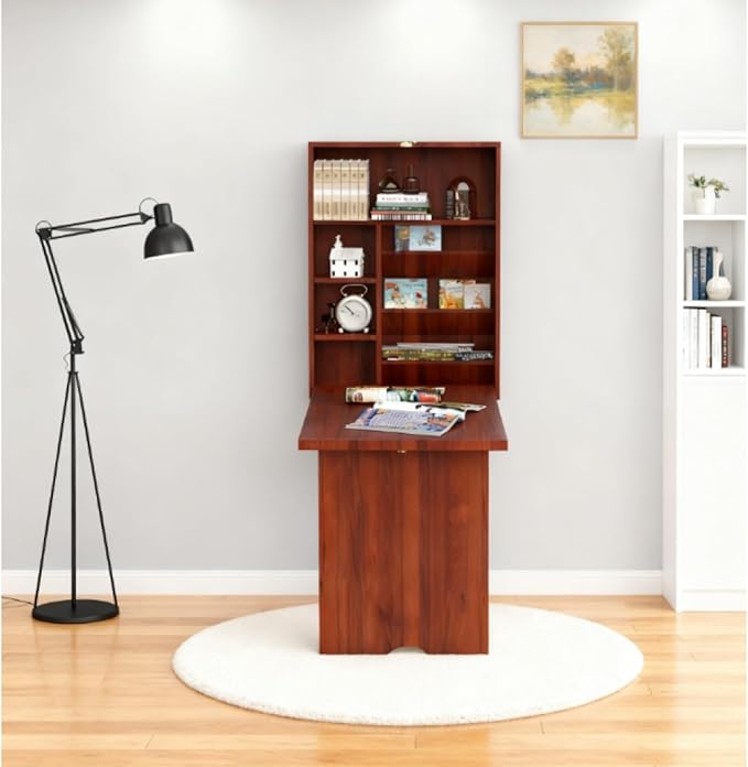 Hassyee Modern Design Wall Mounted Home Office Desks Fold Out Convertible Study Writing Desk with Multiple Storage Compartments and 2 Adjustable Shelves