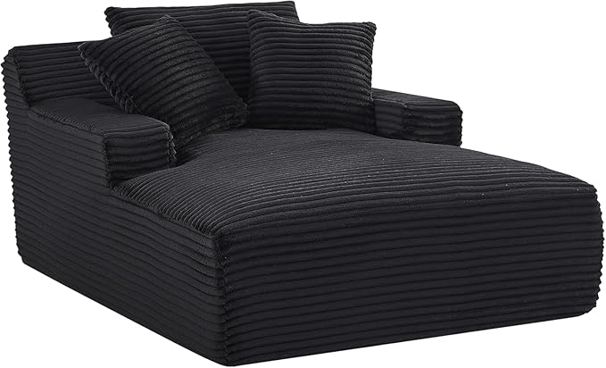 Container Furniture Chamden Oversized Chaise Lounge Chair Modern Corduroy Sofa Bed with Full Foam Cushioning Cozy Convertible Sleeper for Living Room or Bedroom Black
