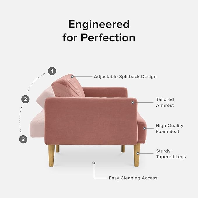 mopio 76.4 Futon Sofa Bed Couch Loveseat Sleeper Sofa Mid Century Modern Futon Couch Sofa Cama Couches for Living Room (Old Rosa Velvet)