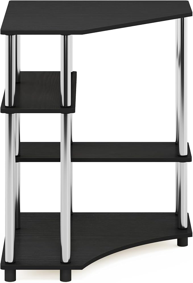 Furinno TURN-N-TUBE Desk Corner Gaming Desk with Storage Shelves Corner Computer Desk Office Desk for Home Office Bedroom Americano/Stainless Steel Tubes