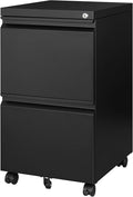 Mobile File Cabinet with Lock - 2 Drawer Small Rolling Cabinet for Home Office Legal/Letter/A4 (Black)