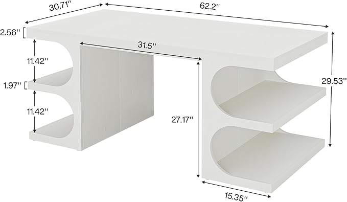 Tribesigns Modern Executive Office Desk 63-Inch Large Computer Home Office Desk with Storage Shelves Wood Study Writing Table Workstation Business Furniture White