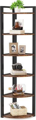 LITTLE TREE 6-Tier Corner Shelf 70.86 Industrial Corner Bookshelf with Metal Frame Narrow Tall Corner Bookcase for Living Room Home Office Kitchen