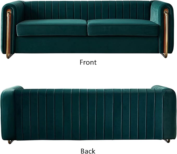 KEVINSPACE 84.25 Modern Sofa Couch Velvet Loveseat Sectional Sofa Couch with Gold Legs for 3-4 Persons Upholstered Deep Seat Love Seat Mid-Century Sofa for Living Room Office Apartment Green