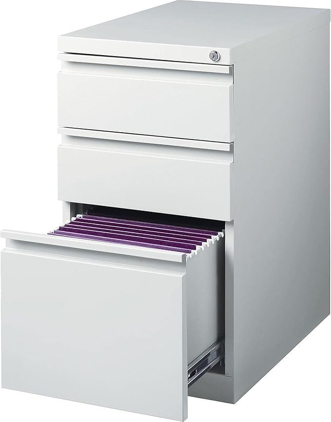 STAPLES 3-Drawer Vertical File Cabinet Letter Size Documents Lockable &amp Mobile 23 D x 15 W x 27.75 H Light Gray