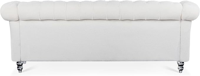 Ball &amp Cast 84 Chesterfield Sofa with Channel Tufted Seat BackClassic 3 Seater Couch Removable Square Arm Nailhead Trim and UpholsteredMid Centuryfor Living RoomBedroomOfficeWhite Polyester