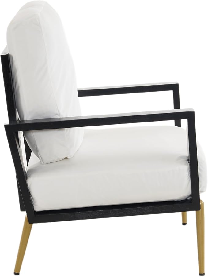 Modern Low Back White Upholstered Accent Armchair with Gold Metal Legs &amp Rubberwood Frame Chic Wide Armrest Minimalist Lounge Chair with Pillow Back Single Sofa Chair for Living Room&ampBalcony