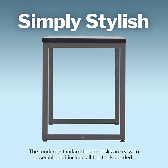 Vari Table 60x24 - Modern Computer Desk with Durable Laminate Finish and Slim Legs - Ideal for Gaming Home or Office - Stand-Alone Workstation or Corner Side Table - Black