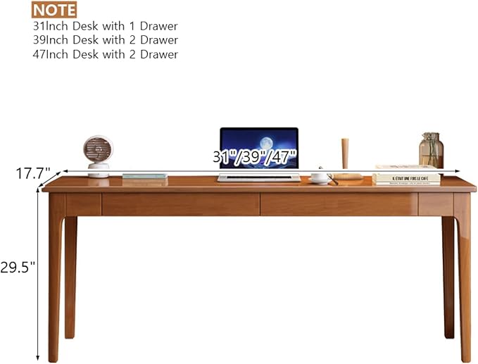Mid Century Modern Desk with Storage Drawers Home Office Computer Desk Solid Wood Writing Desk Study Table Workstation(47 Inch White)