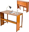 41'' Bamboo Folding Desk with Bookshelf – Space-Saving Computer Desk for Small Spaces Foldable Study Table Mid Century Modern for Home Office &amp Bedroom - Brown