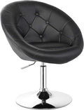 COSTWAY Vanity Chair Contemporary Height Adjustable Makeup Chair with Chrome Frame Tufted Round-Back Modern Swivel Accent Chair for Lounge Pub Bar Black
