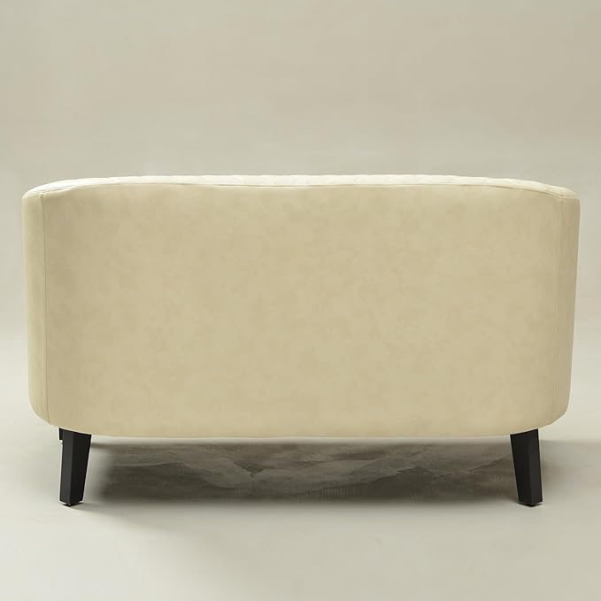 KINWELL 50 Faux Leather Upholstered Loveseat Sofa with 2 Swivel Barrel Accent Chairs Minimalist Comfy 2-Seater Couch and Armchair for Small Spaces Apartment Cream
