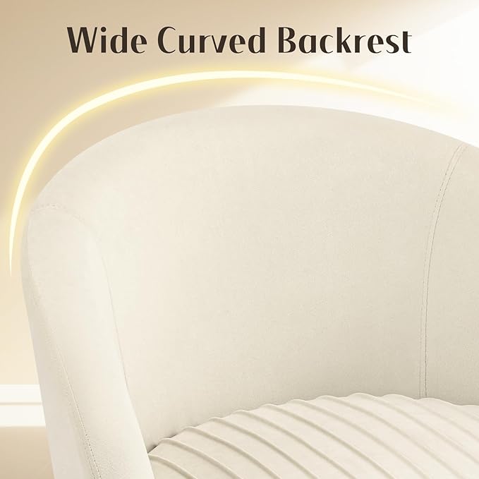 Accent Velvet Makeup Vanity Chair Boucle Modern Tufted Girls Desk Chair No Wheels with Gold Metal Legs 20 Extra Wide Cushion Armchair for Bedroom Bathroom Dining Room Living Room Cream Beige